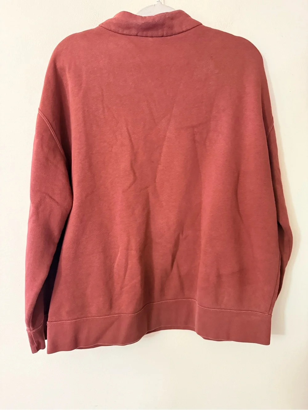 Nike Brick Red Quarter Zip with White Swoosh Tag, size S Oversized